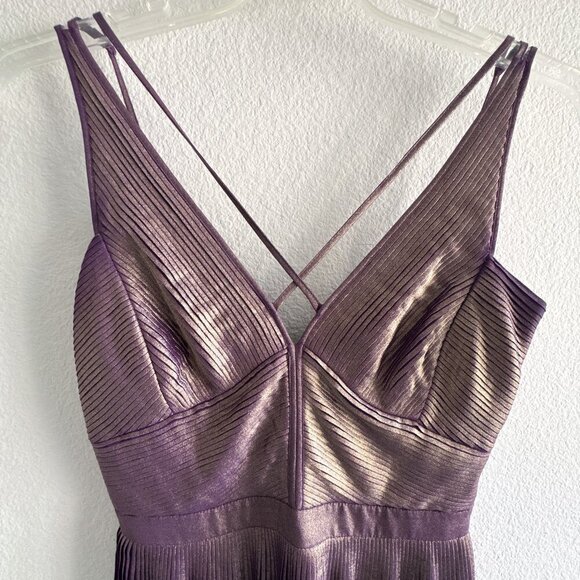 Karen Millen Purple Metallic Plisse Pleated Mini Dress Crisscross Straps Sz 6 - Picture 6 of 14